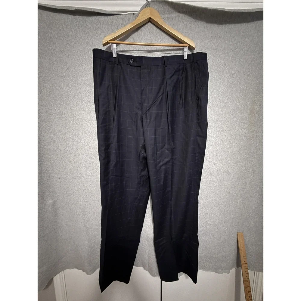 Harold Powell Suit Pants Mens 48 44x32 Black Wool Check Dress Trousers‎